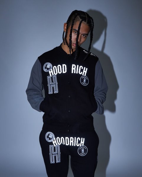 Hoodrich NZ Black/Iron Gate/Reflective OG Pacific Varsity Jacket
