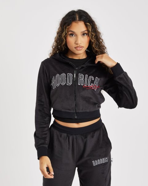 OG Stage Velour Cropped Hoodie Hoodrich NZ Black/White/Lychee