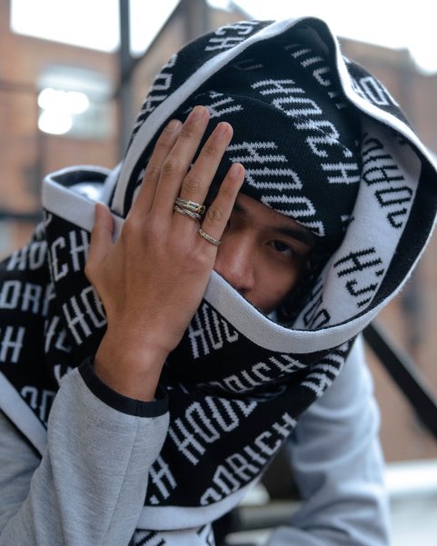 Black/White OG Logo Beanie & Reversible Scarf Hoodrich NZ